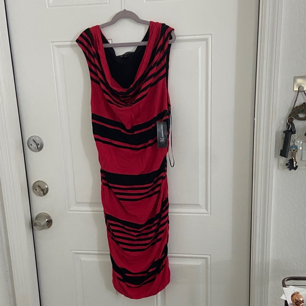 INC International Concepts Red and Black Midi Dress